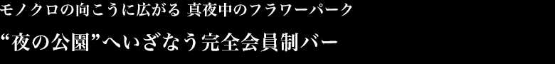 モノクロの向こうに広がる 真夜中のフラワーパーク “夜の公園”へいざなう完全会員制バー